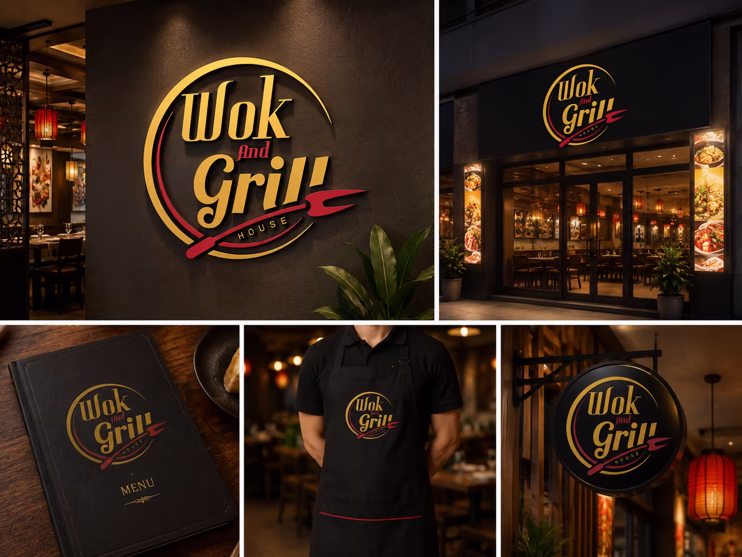 Wok And Grill House Logo Detail — Custom Typography and Fork Iconography